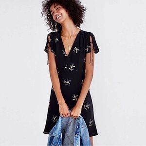 Madewell Black Dress with Yellow and Purple Embroidery Size 0*